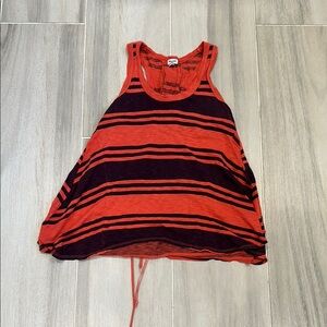 Splendid Lace-Up Back Striped Red and Maroon Women's Sleeveless Tank Top